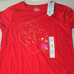 Cat & Jack Red And Gold Hugging Hearts T Shirt
